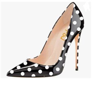 FSJ Black Formal Pointed Toe Pumps High Heel Sexy Slip On Office Cute Dress Shoe